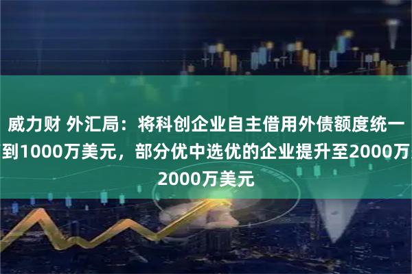 威力财 外汇局：将科创企业自主借用外债额度统一提高到1000万美元，部分优中选优的企业提升至2000万美元